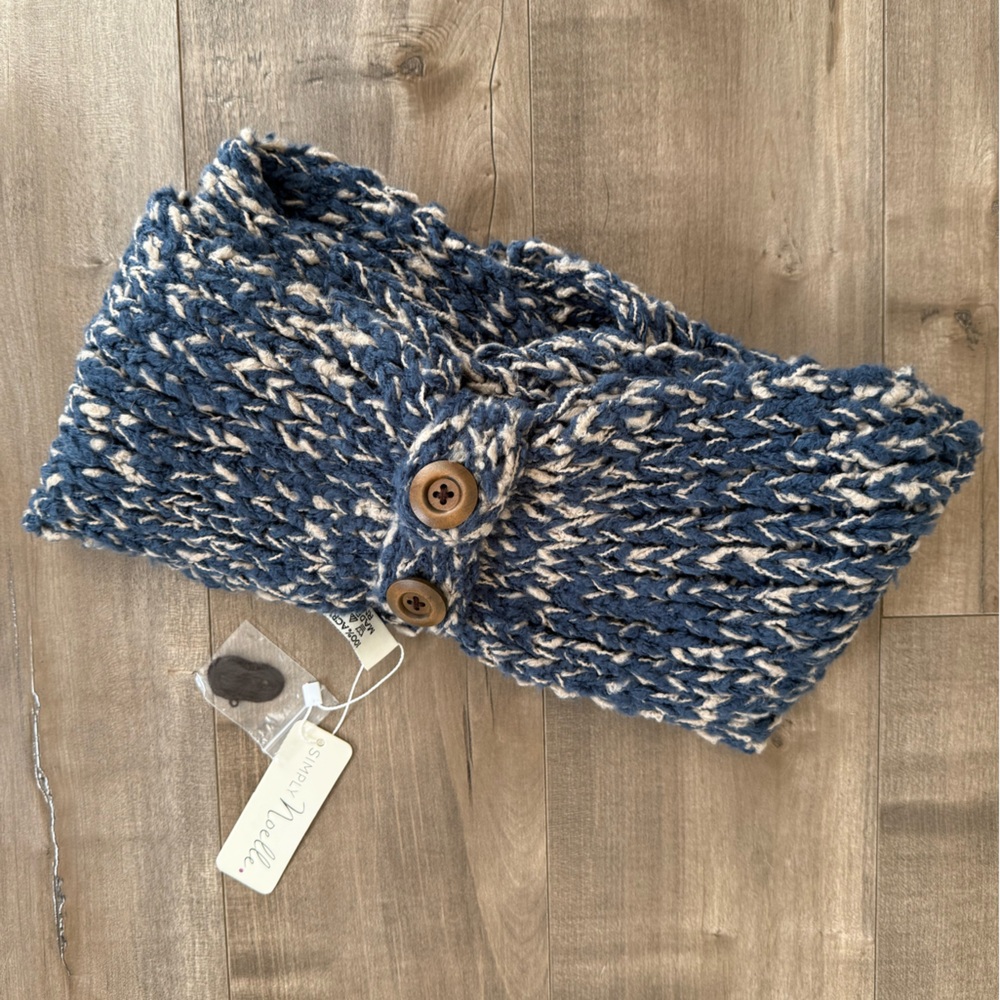 NEW Simply Noelle Scarf Convertible Infinity Straight Wrap Chunky Knit Blue Tan